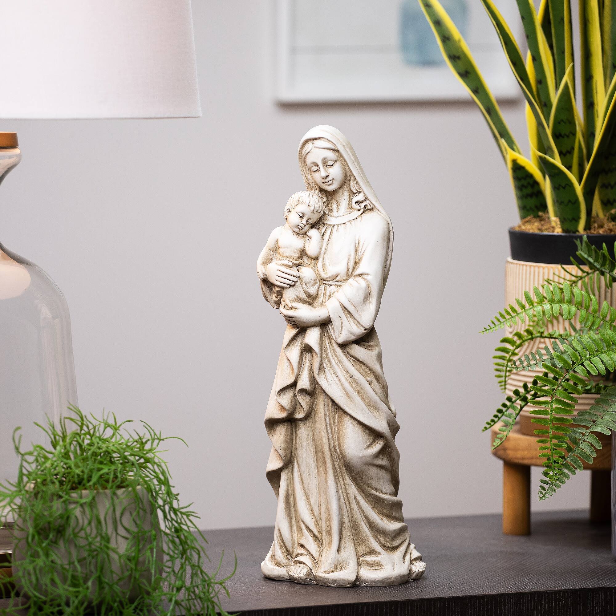 Standing Mary with Baby Jesus Statue - 14.5" - Beige
